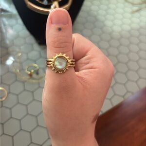 Gold Sun Ring with Iridescent Stone